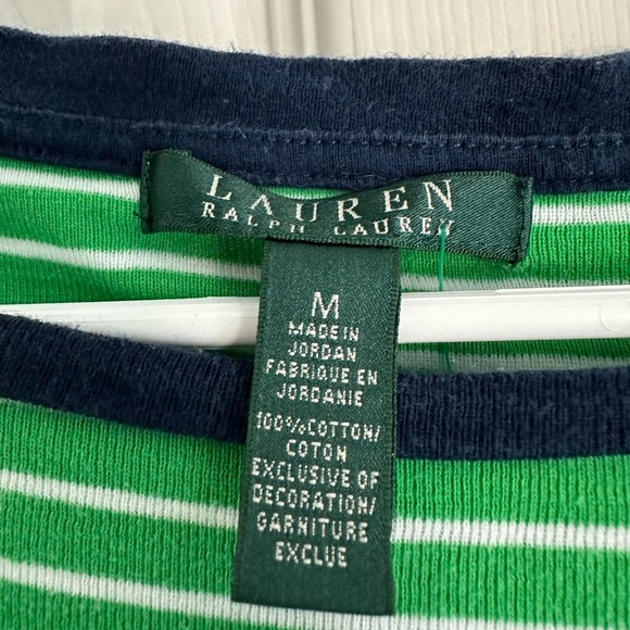 Lauren Ralph Lauren Green White Striped Short Sleeve Pocket Tee T-Shirt Medium - Picture 2 of 4